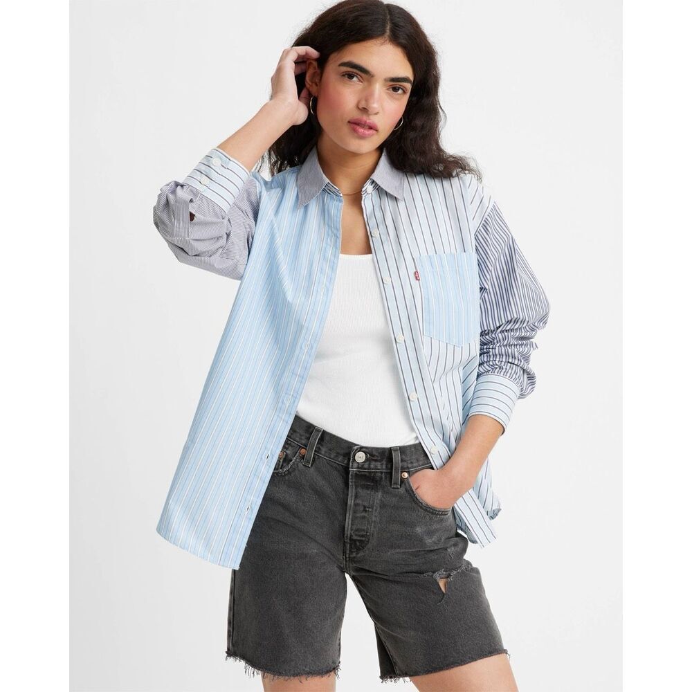 Levi’s Oversized Patchwork Stripe Shirt Women’s Blue Cotton L